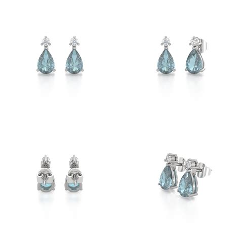 Boucles D Oreilles Aden Aigue Marine Forme Poire Et Diamants Sur Argent