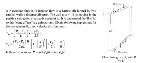 Solved A Newtonian Fluid Is In Laminar Flow In A Narrow Slit Chegg