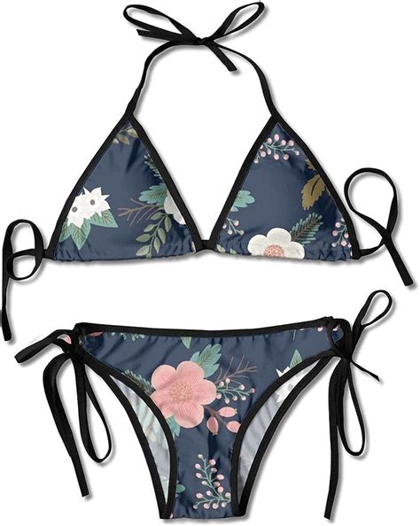 Drxx Floral Sweet Bouquets In Navy Und Coral Riemchen Neckholder Bikini