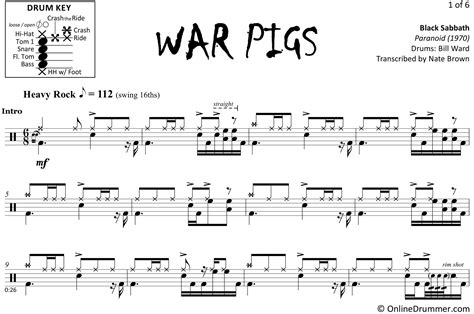 The Full Drum Sheet Music For War Pigs By Black Sabbath From The