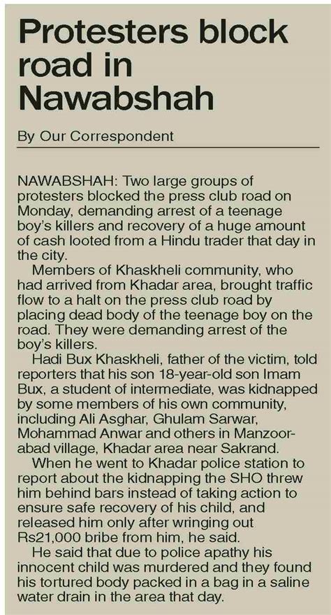 Dawn EPaper Apr 23 2024 Protesters Block Road In Nawabshah