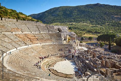 The Great Theatre ruins in the ancient Ephesus city in Turkey Stock ...