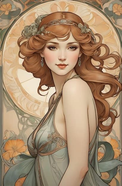 Premium Photo Smiling Beautiful Woman Of Art Nouveau Style