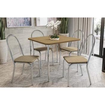 Conjunto Mesa De Cozinha Elba C Tampo Madeirado Cm Cadeiras Noruega Cromada Nude