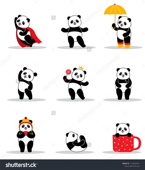 Set Cartoon Funny Pandas Design Element เวกเตอร์สต็อก ปลอดค่า