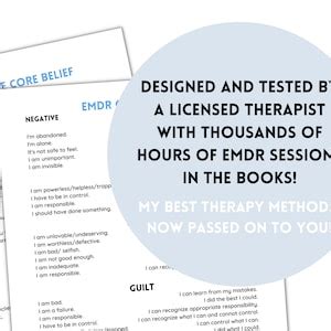 EMDR Worksheets Identifying Core Beliefs EMDR Resources Etsy