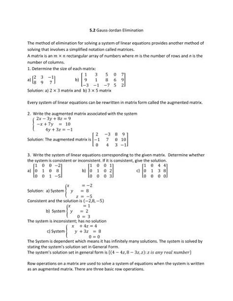 5 2 Gauss Jordan Elimination The Method Of Elimination For Solving