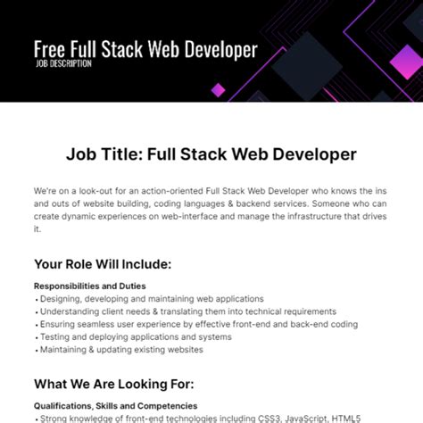 Free Full Stack Web Developer Job Description Template Edit Online