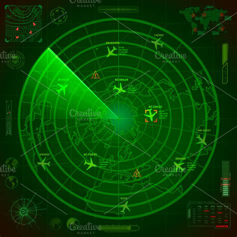 Abstract Military Radar Display Custom Designed Illustrations