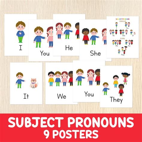 Subject Pronouns Posters 9 Printable Charts Home And Classroom Decor