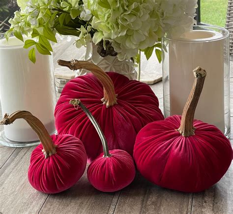 Velvet Pumpkins Fall Pumpkins For Home Decor Fuchsia Velvet Pumpkins Etsy