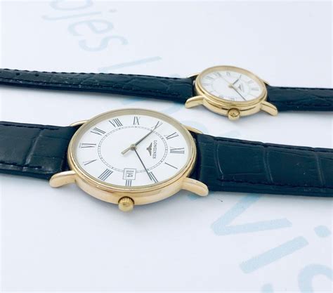 Reloj Longines Presence Juego Pareja Dorados Piel Negra Meses Sin