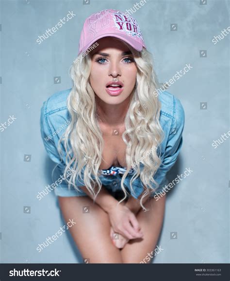 Sexy Blonde Woman Wearing Pink Hat Stock Photo Shutterstock