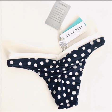 Anthropologie Seafolly Spot Navy Blue Polka Dot Cheeky Thong Swim Bottom Grailed