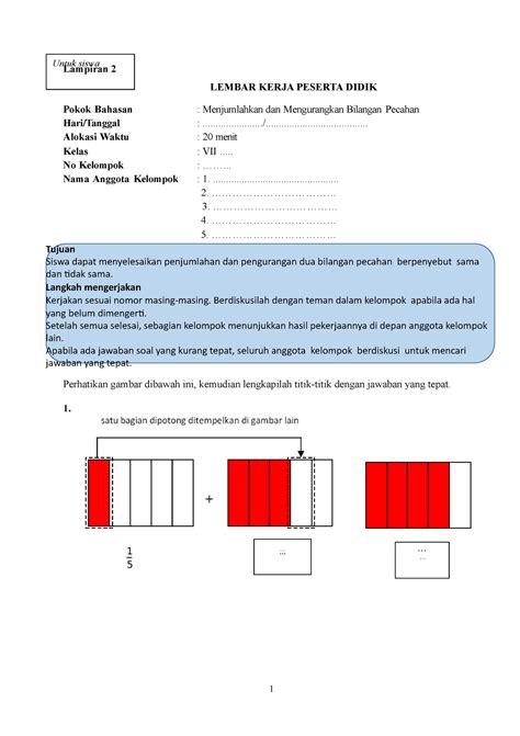 Lkpd Kelas 5 Penjumlahan Dan Pengurangan Pecahan Worksheet Riset Porn