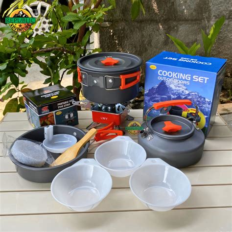 Jual Paket Alat Masak Camping DS 308 Dengan Kompor Mawar Windproof Alat