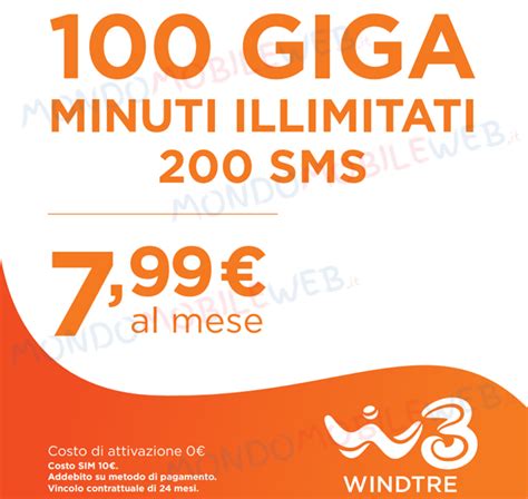 WINDTRE GO 100 Star Easy Pay Minuti Illimitati 200 SMS E 100 Giga A