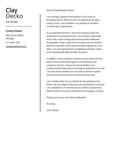 Car Driver Cover Letter Example For 2023 Skills Templates