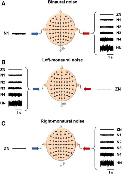 Schematic representation of the binaural- and monaural- noise ...