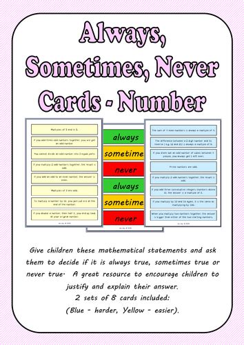 Always Sometimes Never Cards Number By Mrs Bee Teaching Resources Tes