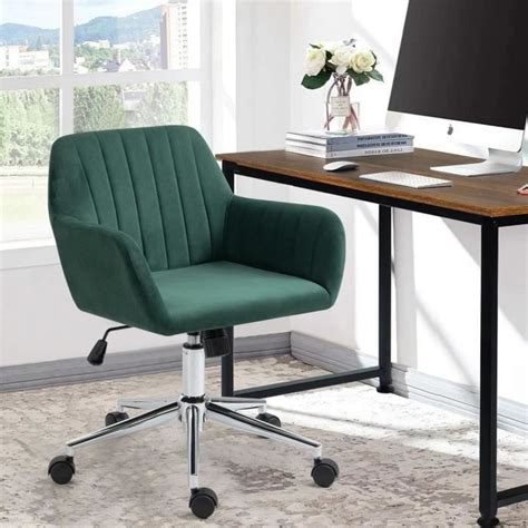 MEUBLES COSY Chaise de Bureau en Velours Vert Foncé Base Chromée