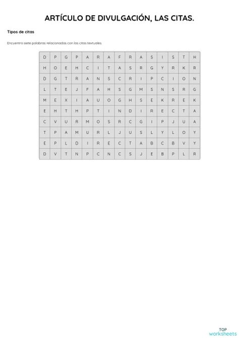 ArtÍculo De DivulgaciÓn Las Citas Ficha Interactiva Topworksheets