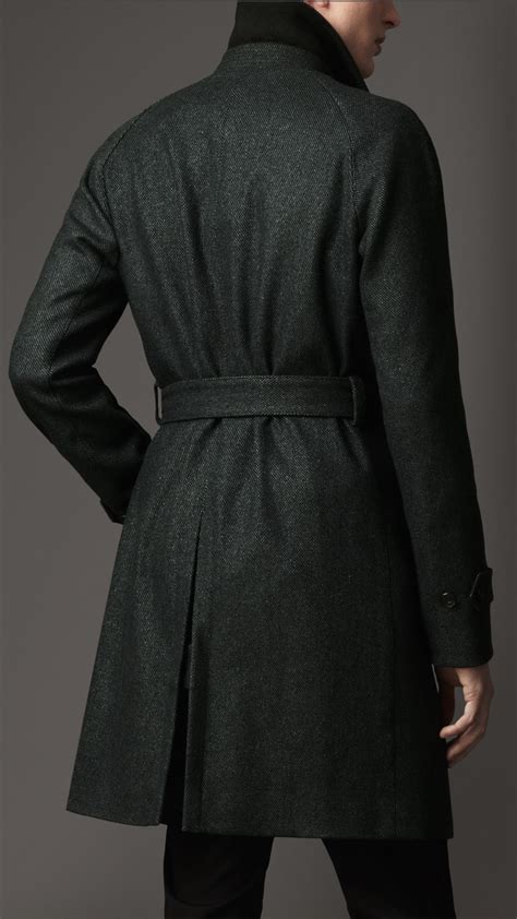 Burberry Mid Length Wool Silk Blend Trench Coat In Dark Racing Green