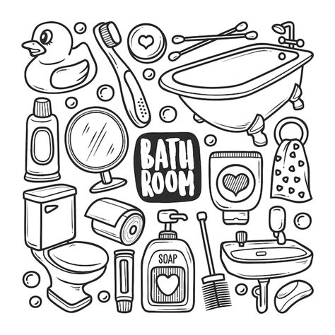 Iconos de baño dibujado a mano doodle para colorear Vector Premium