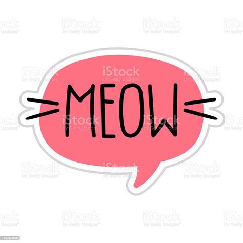 Meow Vector Lettering Doodle Icon Speech Bubble Illustration On White