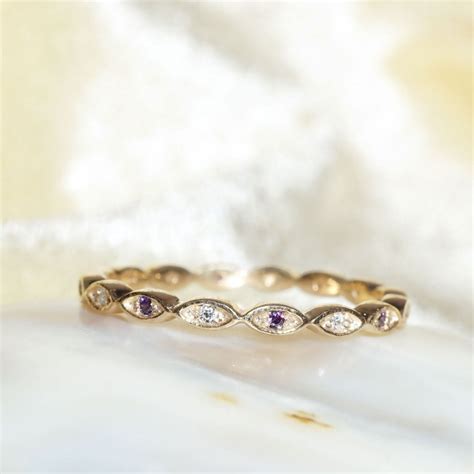 Amethyst And Diamond Eternity Ring 14k Gold Art Deco Etsy