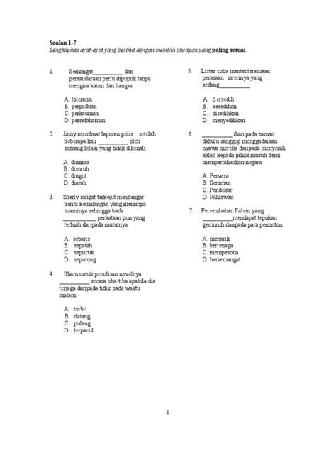 Latihan Bahasa Melayu Tingkatan 1 2020