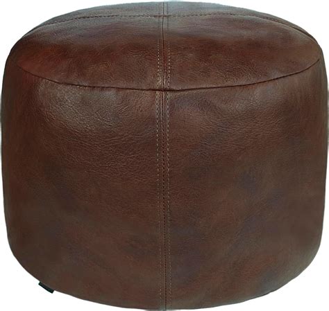 Thgonwid Unstuffed Faux Leather Pouf Cover Handmade Footstool Ottoman