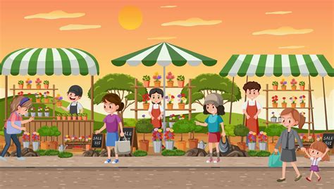 Flea market scene in cartoon style 6583260 Vector Art at Vecteezy