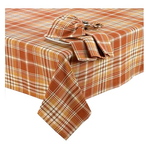 Fall Tablecloth Pumpkin Rust Gold Brown Jacob Plaid Cotton Fabric 60