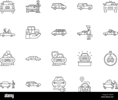 Car Rental Line Icons Signs Vector Set Outline Illustration Concept