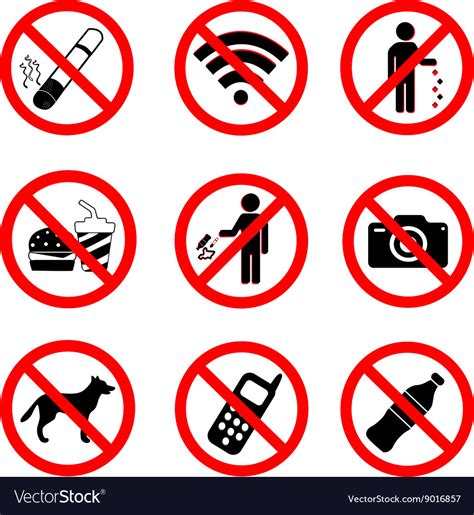 Set Of Prohibition Sign Symbols Royalty Free Vector Image