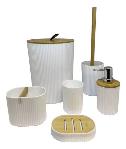 Kit Conjunto Banheiro Lavabo C Tampa Lixeira Pe As Bambu Frete Gr Tis