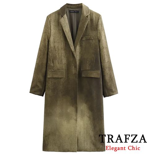 Trafza Elegant Vintage Tie Dye Longer Jacket Trench Coat Women Pocket