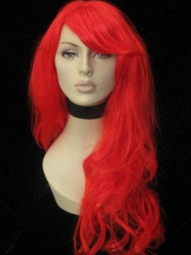 Bright Red Long Wavy Capless Human Wigs Red Wigs