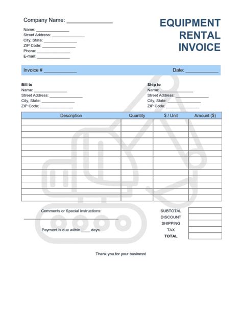 Equipment Rental Invoice Template Word Excel Pdf Free Download