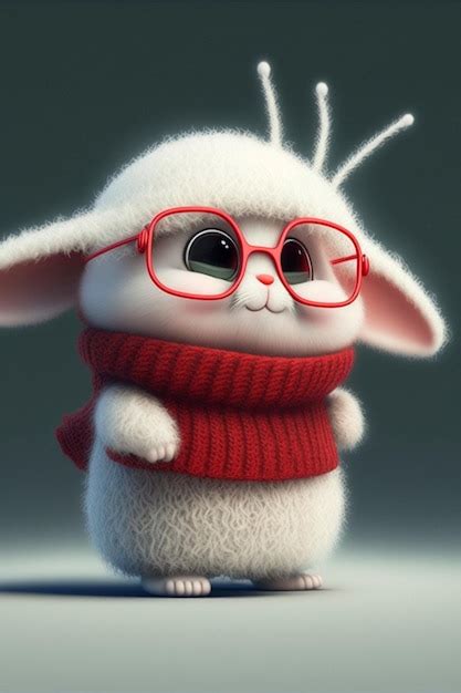 Premium AI Image White Rabbit Wearing Glasses And A Red Scarf