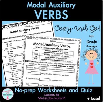 Journeys Gr Grammar Activities Quiz Easel Modal Auxiliary Verbs