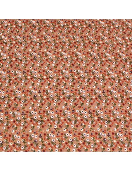 Jersey Coton Lasthanne Petite Fleur Multicolore Fond Terracotta