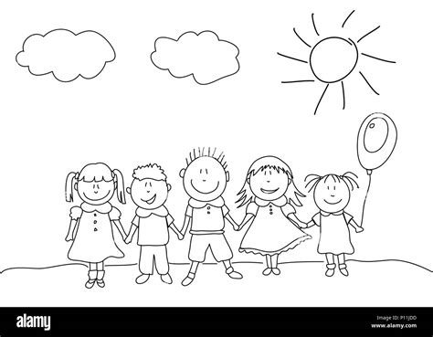 Ni Os Felices Dibujos Animados Im Genes De Stock En Blanco Y Negro Alamy