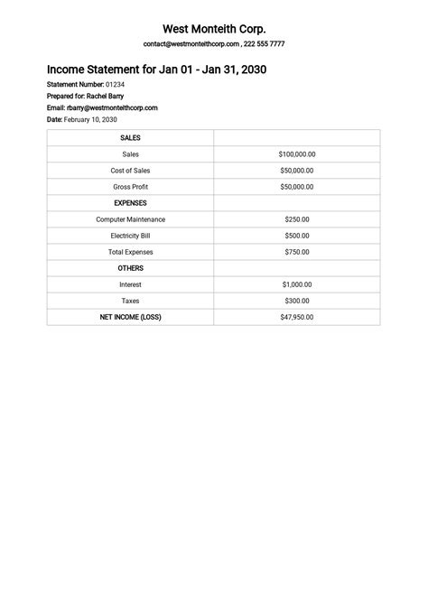 Income Statement Template For Google Sheets