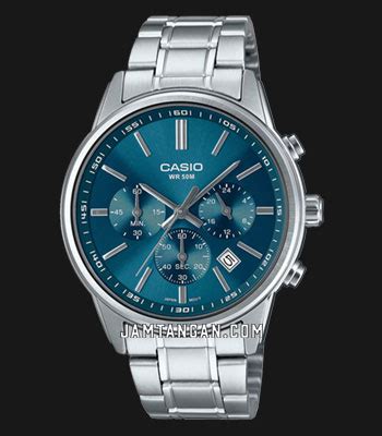 Casio General Mtp E D A Vdf Chronograph Men Blue Dial Stainless