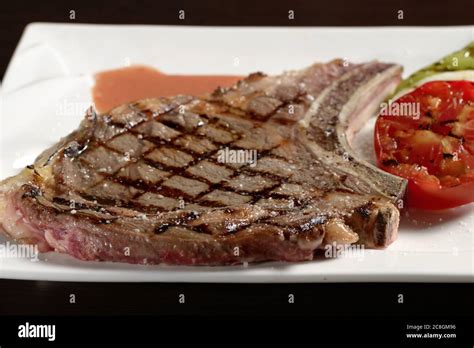 Cowboy Beef Steak With Grilled Vegetables Close Up Photos For