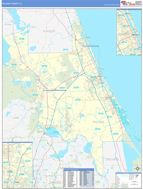 Volusia County Fl Zip Code Wall Map Basic Style By Marketmaps Mapsales