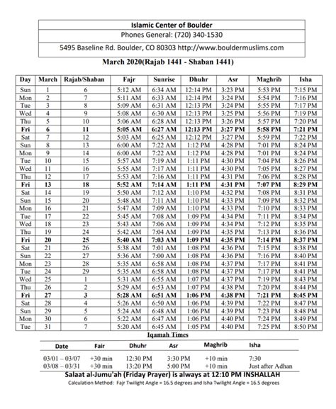 Prayer Times – Islamic Center of Boulder