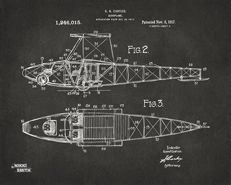 Glenn Curtiss Aeroplane Patent Artwork Gray Digital Art By